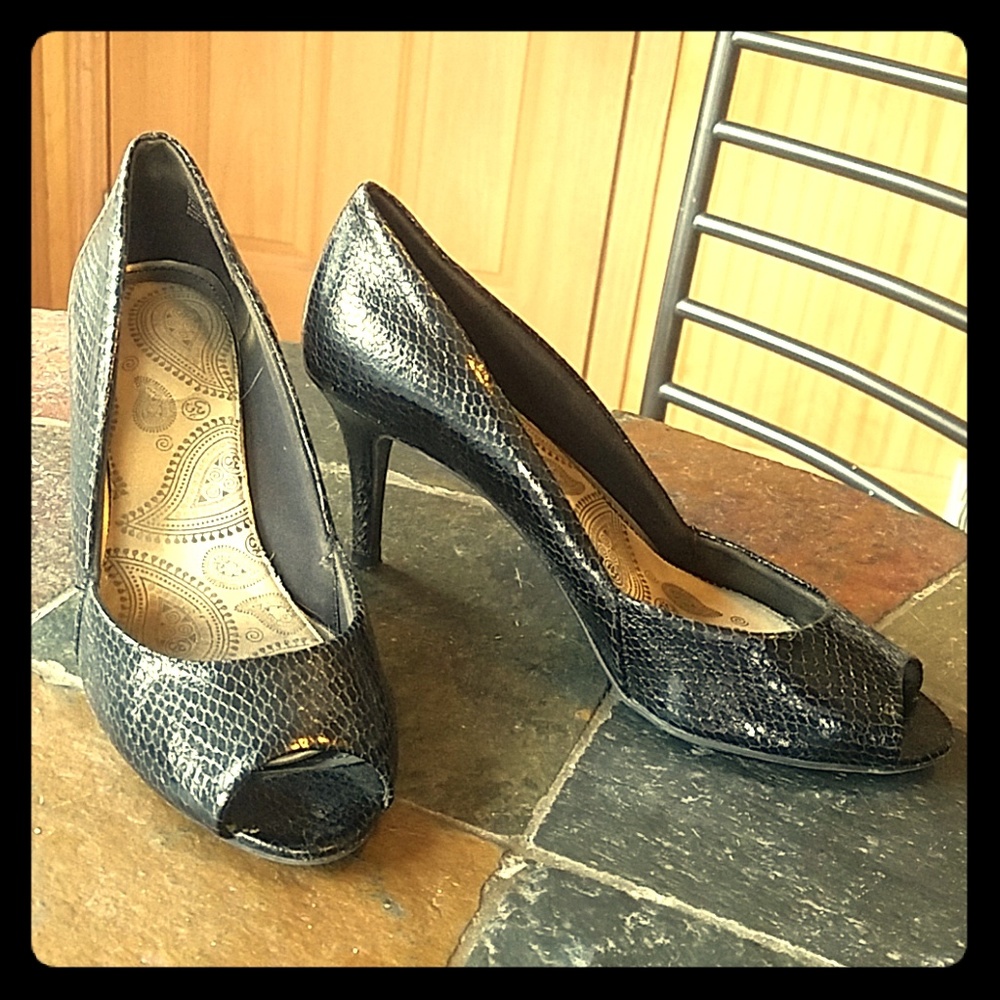 Faux Snakeskin Black Heels